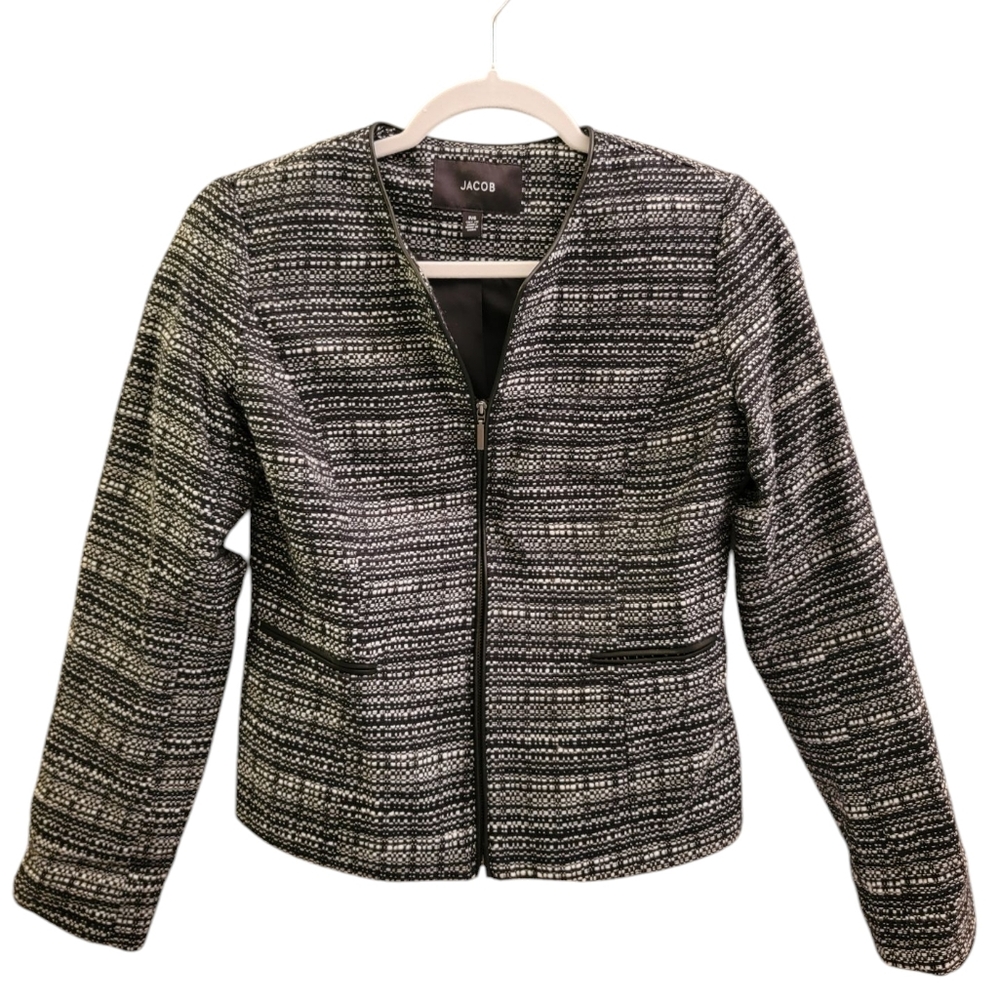 💚 JACOB Tweed Black White Blazer Jacket Womens Small
